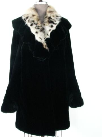 Appraisal: Black Sheared Mink Stroller w Cat Lynx Shawl Collar Size