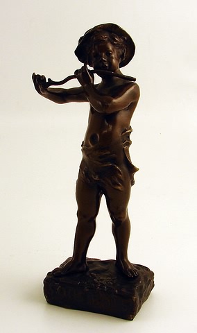 Appraisal: Standing figure playing slender branch like a flute signed M