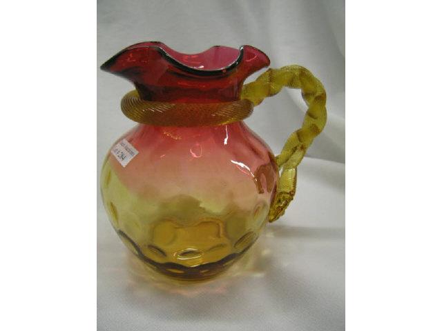 Appraisal: Boston Sandwich Amberina Water Pitcher applied gold rope twist handle