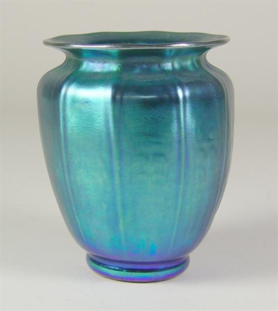 Appraisal: Art Glass Vase Hand-blown paneled blue iridescent vase Excellent condition