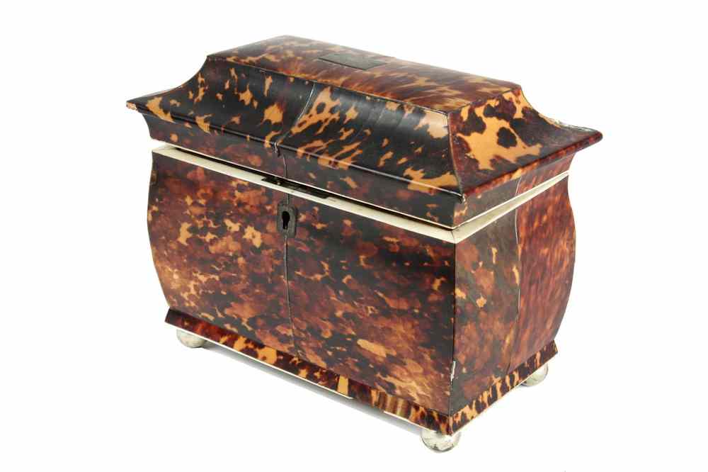 Appraisal: TEA CADDY - th c English tortoiseshell two chamber tea