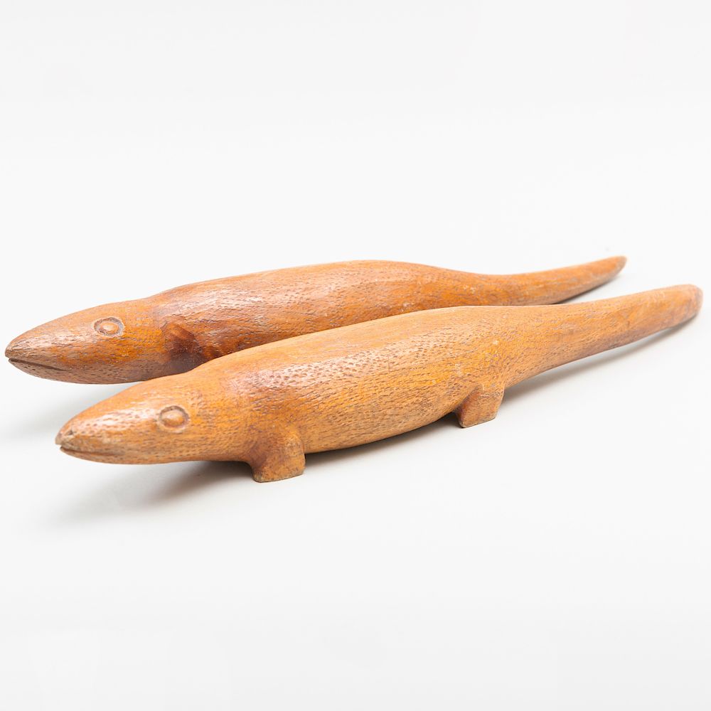 Appraisal: Pair of Carved Wood Models of Reptiles Each x in