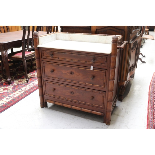 Appraisal: Antique French faux bamboo marbled top wash stand fitted with