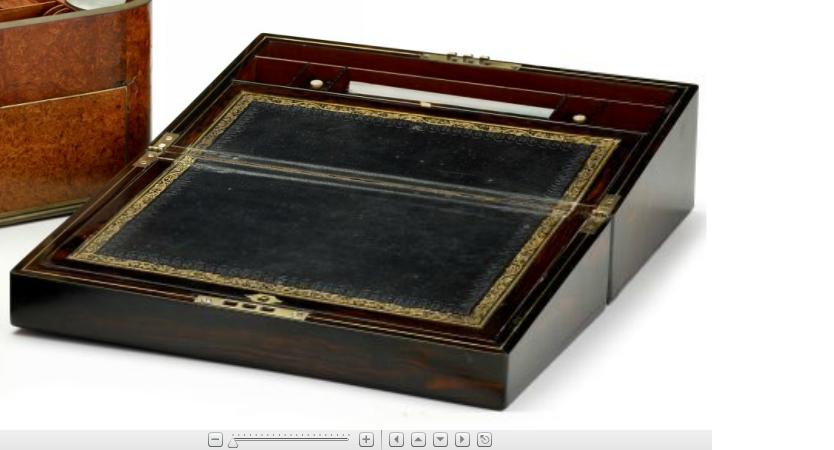 Appraisal: Victorian calamander and mo The r-of-pearl lapdeskhalstaff hannaford late th