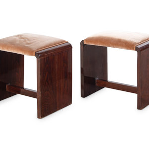 Appraisal: A Pair of Art Deco Walnut Tabourets Circa s Height