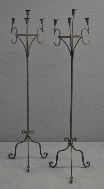 Appraisal: - Pair of Samuel Yellin style wrought iron floor candelabras