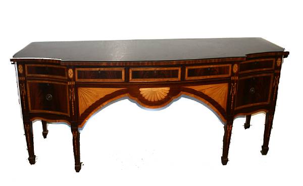 Appraisal: A George III style inlaid mahogany sideboard decorated with fan