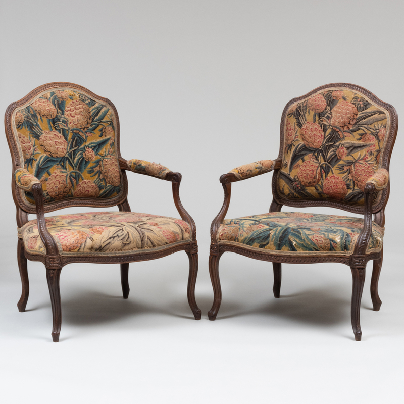 Appraisal: FINE PAIR OF LOUIS XV BEECHWOOD FAUTEUILS LA REINE STAMPED