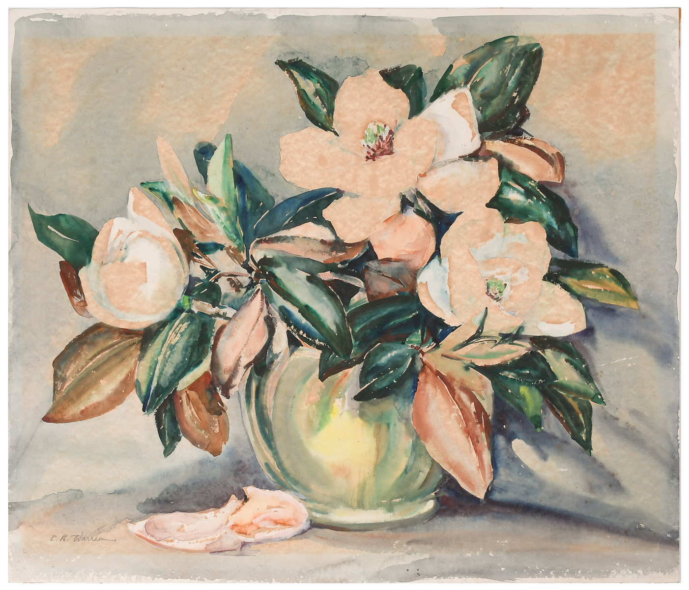 Appraisal: WARREN Elizabeth Boardman American - Still Life of Magnolias Watercolor