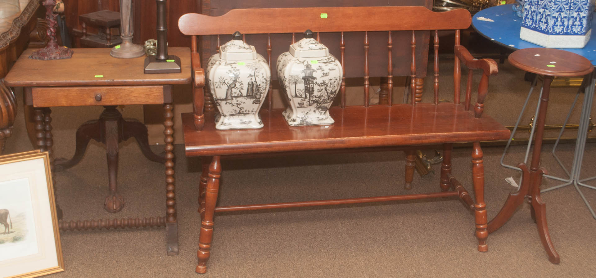 Appraisal: Three pieces of furniture including walnut candlestand pine bench and