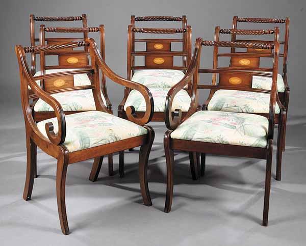 Appraisal: A Set of Eight Regency-Style Inlaid Mahogany Dining Chairs each