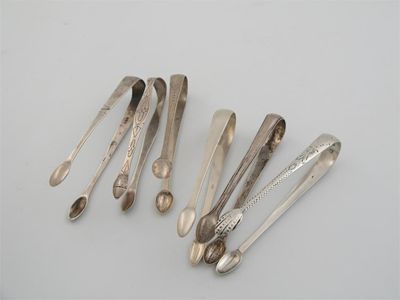 Appraisal: Six antique pairs of sugar tongs including a pair by