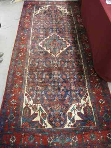 Appraisal: Hamadan Persian Handmade Runner stylized florals geometrics thick pile '