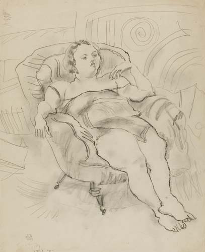 Appraisal: JULES PASCIN Woman in an Armchair Pencil on cream wove