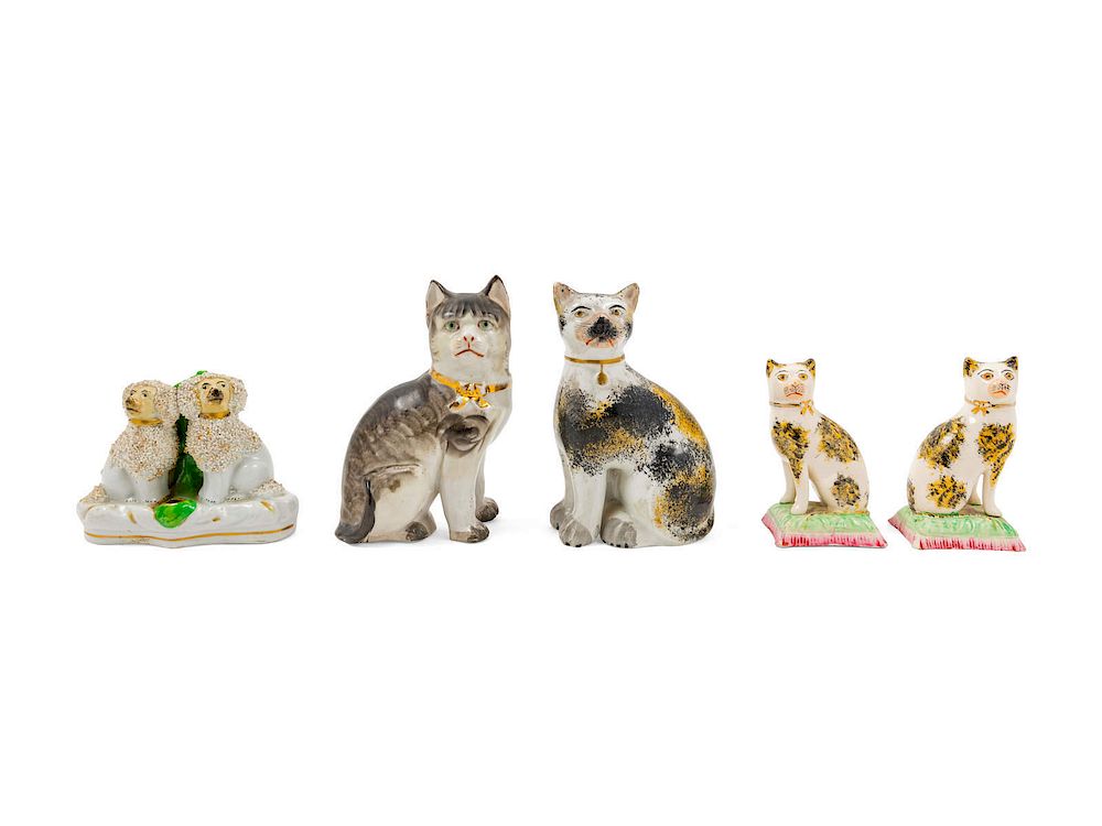 Appraisal: Five Porcelain Animalier Figures four cats and Five Porcelain Animalier