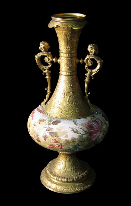 Appraisal: Victorian gilt metal mounted porcelain vase th century H in