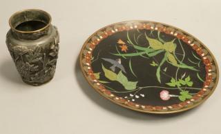 Appraisal: Pcs Chinese Metalware Cloisonne Charger with Floral and Bird Design