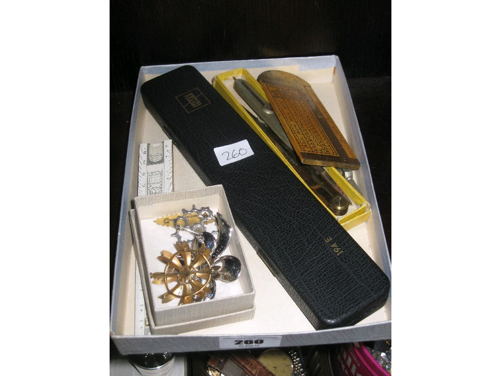 Appraisal: Box of costume jewellery and drawing instruments