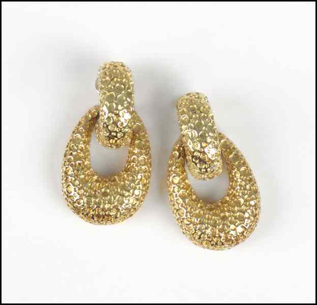 Appraisal: PAIR OF KARAT YELLOW GOLD EARCLIPS Gold drops can be