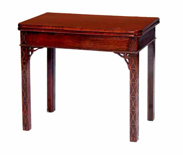 Appraisal: A CHIPPENDALE PERIOD MAHOGANY RECTANGULAR FOLD OVER TEA TABLE the