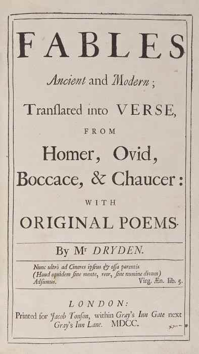 Appraisal: Dryden John Fables Ancient and Modern first edition half-title H