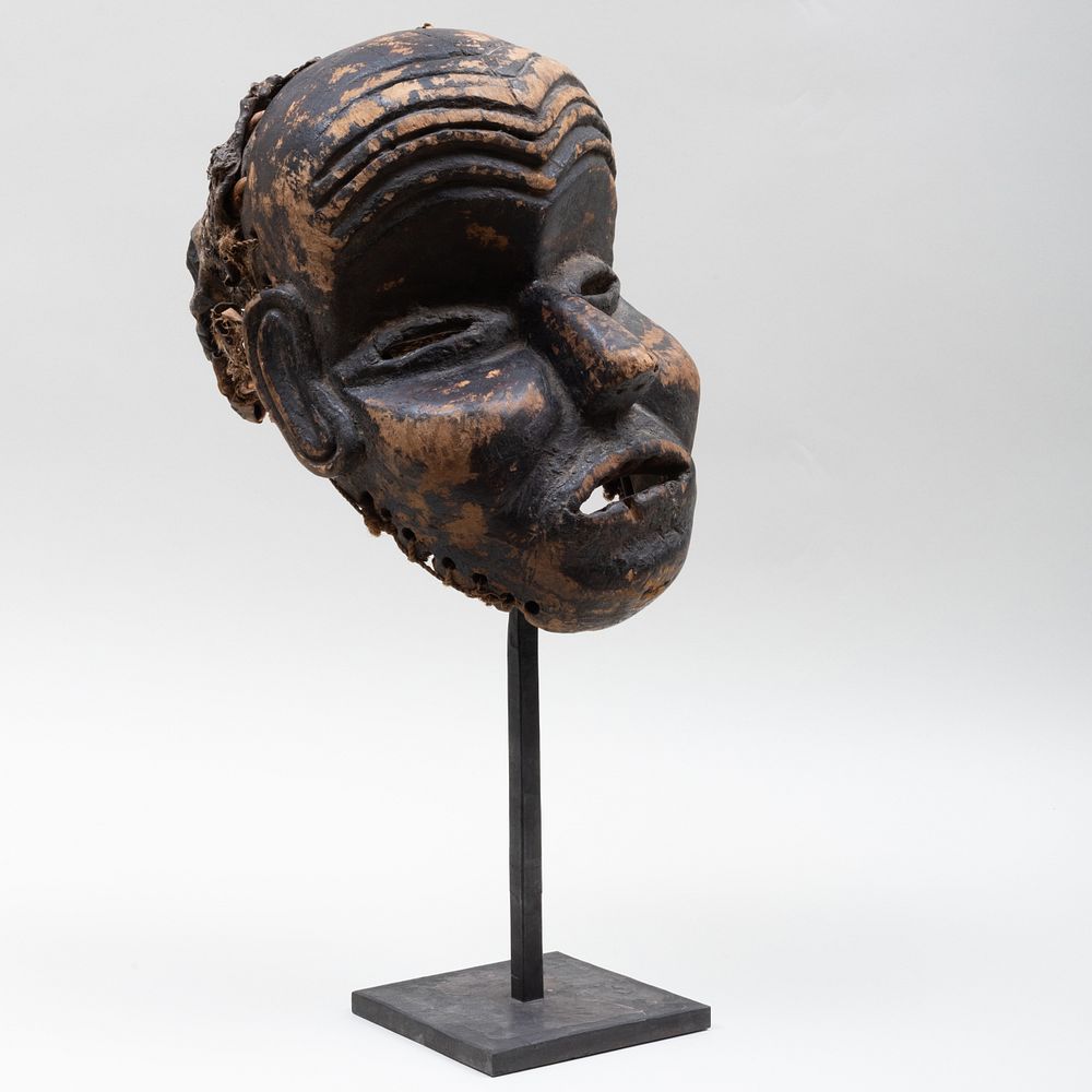 Appraisal: Mbunda Painted Wood and Hide Mask Zambia x x in