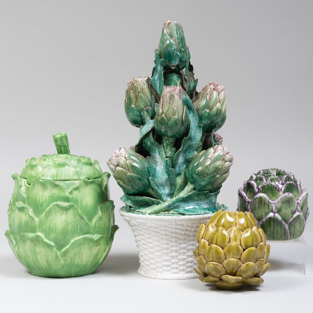 Appraisal: Group of Four Artichoke Form Ceramic Articles Comprising An Italian