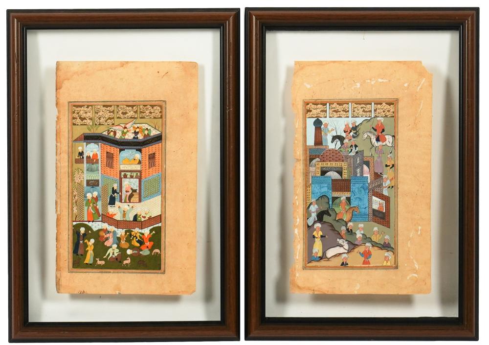 Appraisal: PAIR OF PERSIAN MINIATUREShand painted in colors on paper framed