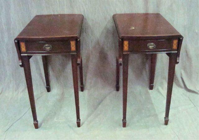 Appraisal: Pair of Inlaid Mahogany Drawer Drop Leaf Tables One as