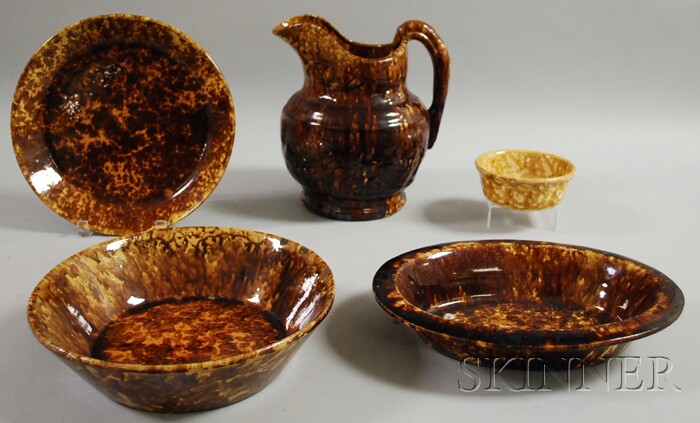 Appraisal: Five Rockingham Bennington Glazed Pottery Items three bowls a deep