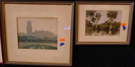 Appraisal: TWO WORKS GEOFFREY ANDERSON CITYSCAPE WATERCOLOUR AND ARTIST UNKNOWN BUSH