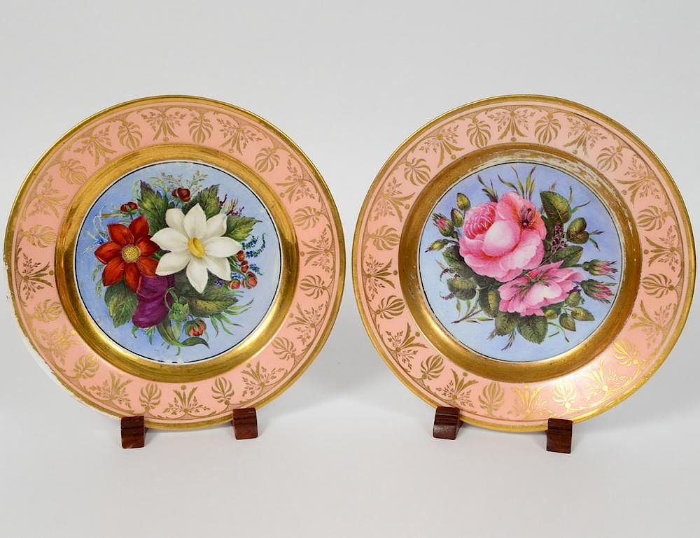 Appraisal: PAIR OF ENGLISH PORCELAIN BOTANICAL PLATES Dated Probably Derby Titled