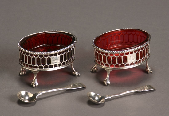 Appraisal: Pair of George III Silver Salt Cellars William Lancester London