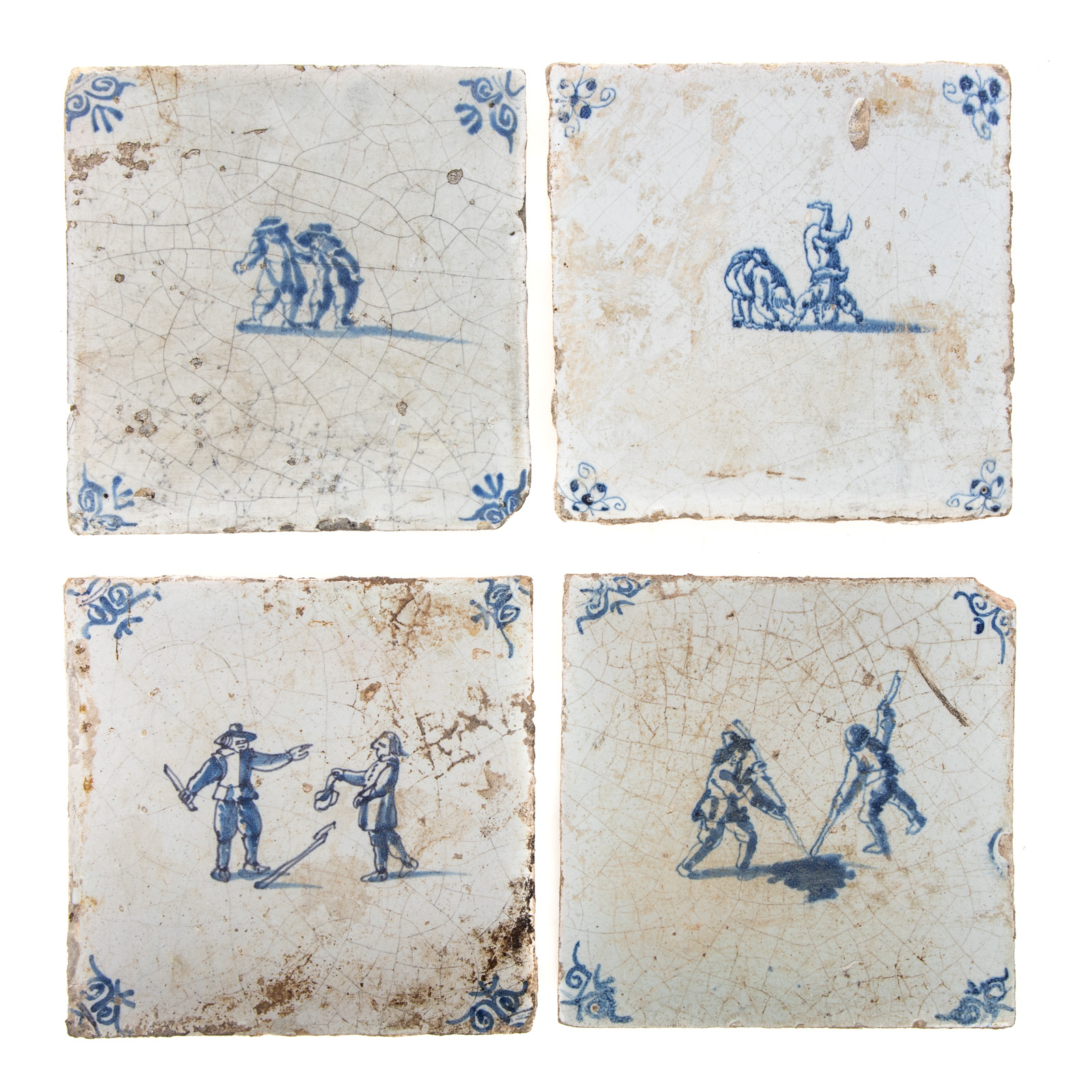 Appraisal: FOUR DUTCH BLUE WHITE DELFTWARE TILES Circa - three tiles