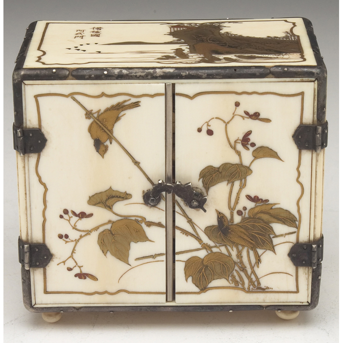 Appraisal: Fine Japanese cabinet Meiji period ivory with lacquered designs in