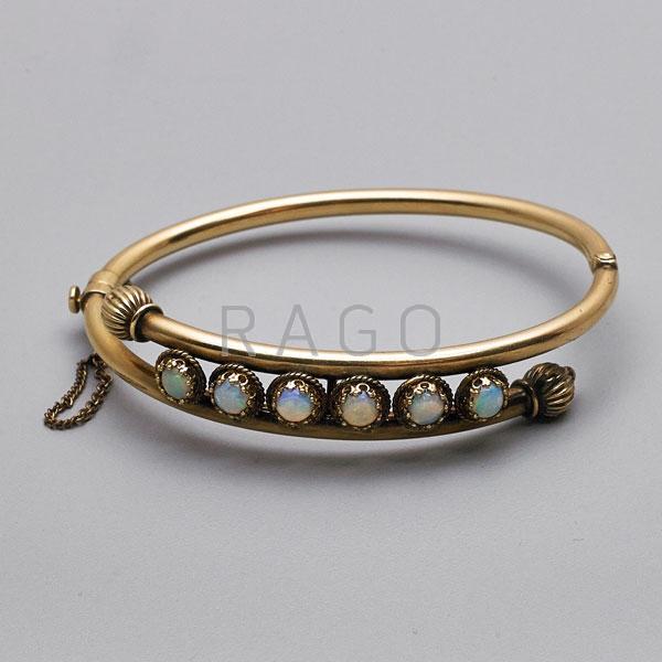 Appraisal: VICTORIAN OPAL HINGED BYPASS BRACELET Condition Report