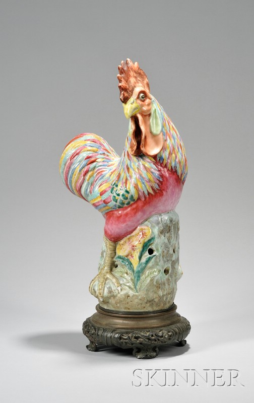 Appraisal: Chinese Export Polychrome Decorated Porcelain Rooster Figural Table Lamp with