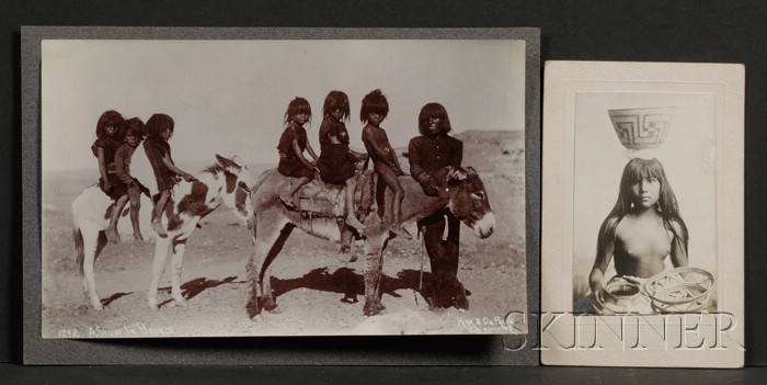 Appraisal: Two Southwest Photographs a girl with baskets and children on