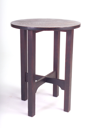 Appraisal: GUSTAV STICKLEY Lamp table with circular top its legs joined