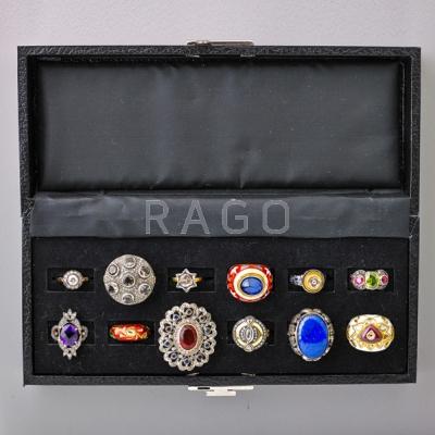 Appraisal: TWELVE GEMSET RINGS INDIA Three Jaipur enameled k gold rings