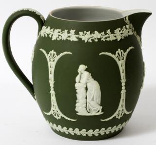 Appraisal: WEDGWOOD GREEN JASPERWARE MILK PITCHER WEDGWOOD GREEN JASPERWARE MILK PITCHER