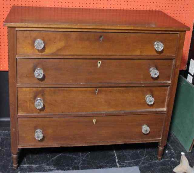 Appraisal: Country Sheraton Drawer Chest Possibly original sandwich glass pulls or