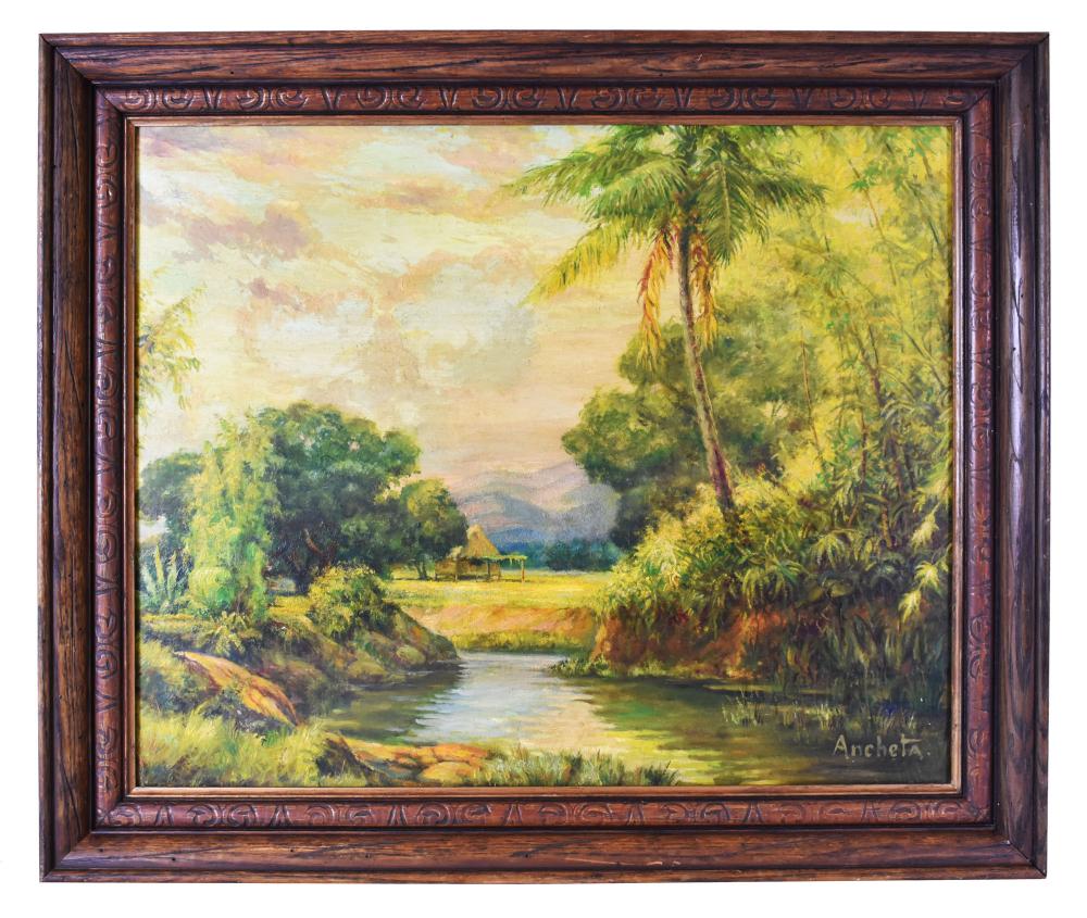 Appraisal: ISIDRO ANCHETA PHILIPPINES - Rural Landscape with Stream and Palm