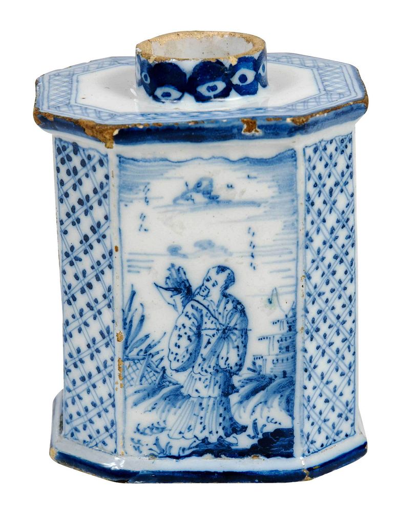 Appraisal: London Delft Blue and White Tea Canister circa - rectangular