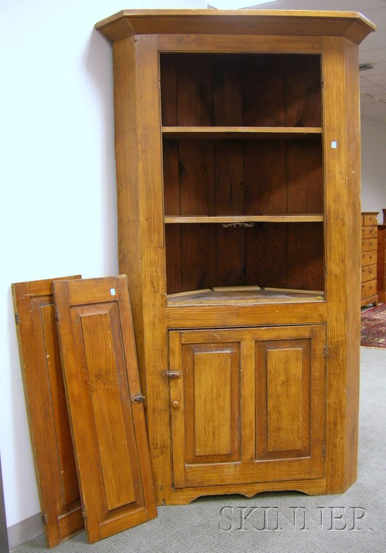 Appraisal: Country Comb Grain Painted Pine Corner Cabinet with Four Paneled