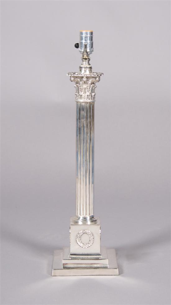 Appraisal: A Silverplate Columnar Table Lamp Height overall inches