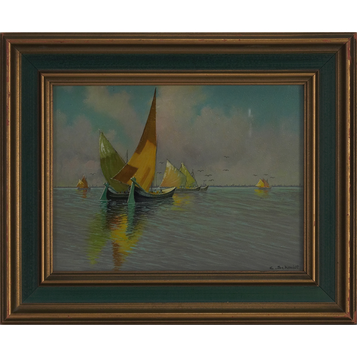 Appraisal: Carl Schmidt American - Venetian Sailboats oil on board signed