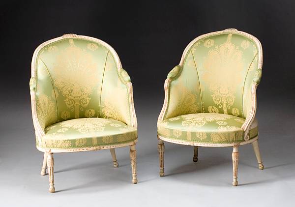 Appraisal: A pair of Swedish Neoclassical style paint decorated armchairs last