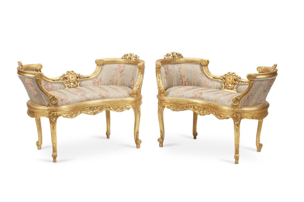 Appraisal: A PAIR OF LOUIS XV-STYLE GILTWOOD WINDOW SEATSA pair of