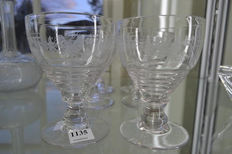 Appraisal: SIX EARLY TH CENTURY ETCHED GOBLETS WITH A ROBIN THEME